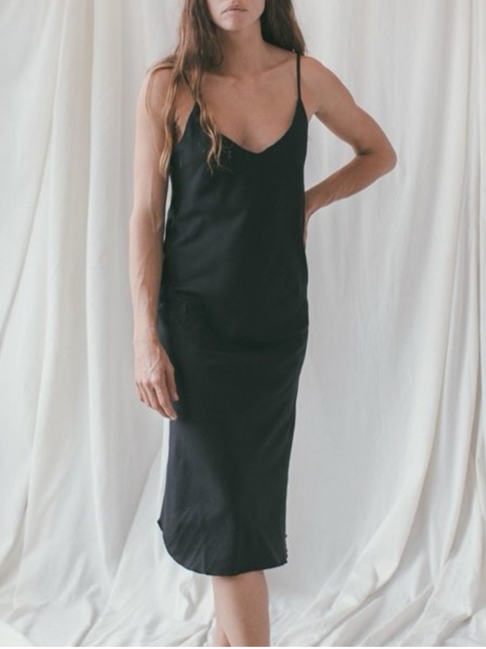Ozma Of California Dress Noil Silk Slip Midi in Black